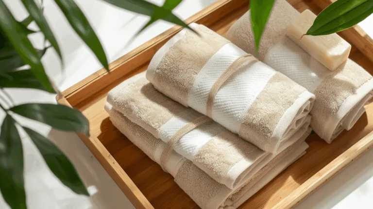 Neatly arranged towels on tray