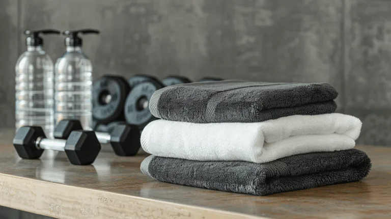 Gym towels with weights and bottles