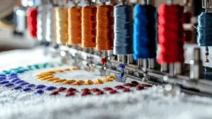 Colorful threads on embroidery machine