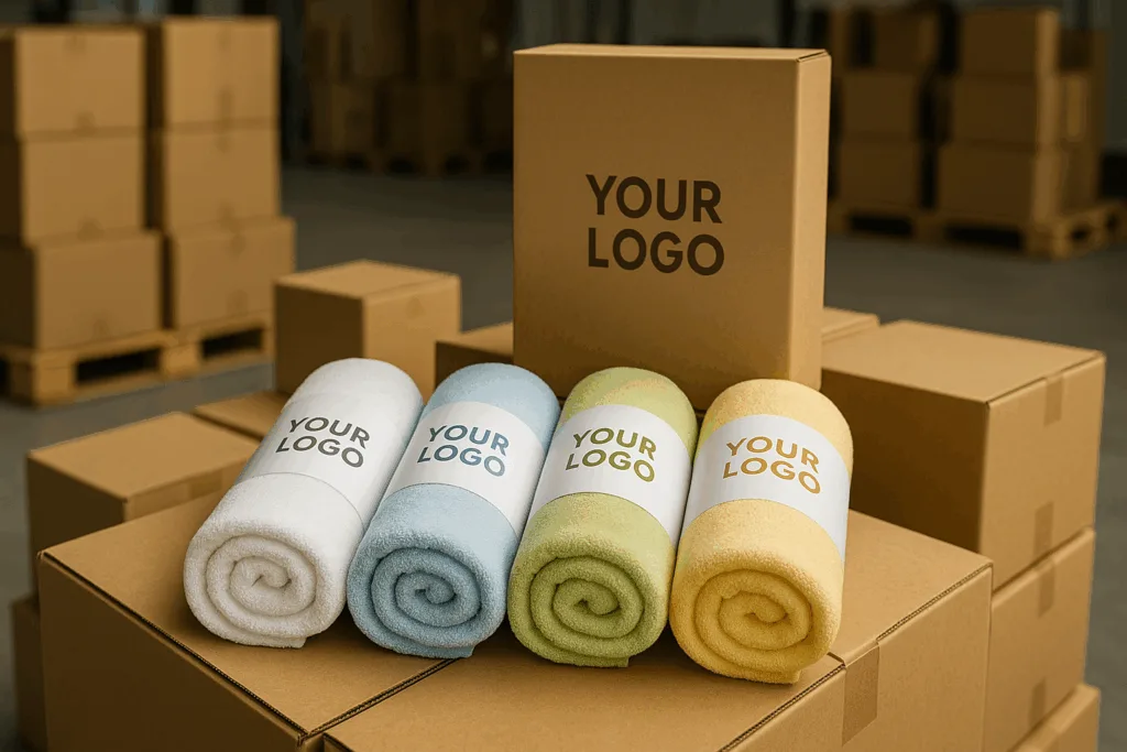 bulk packaged custom logo beach towels ready for shipping