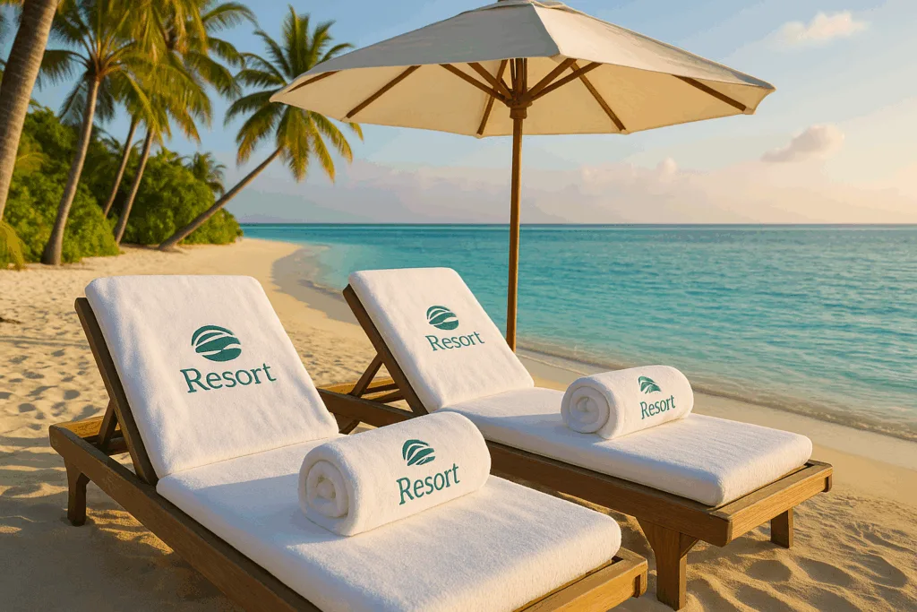 branded beach towels by Circe Towel at Azure Sands Maldives resort
