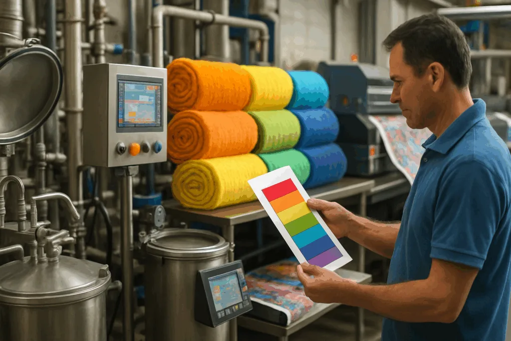 Bulk dye and digital print approval process ensures towel edge and color quality at the factory.