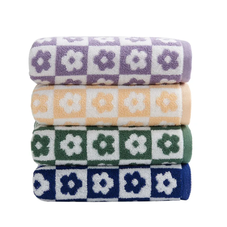 Checkerboard Floral Jacquard Cotton Towel5