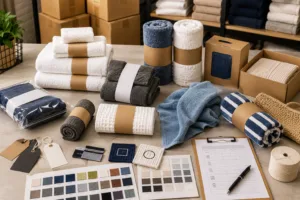 Custom towel packaging and bulk order planning with private label samples, paper bands, polybags, export cartons and sourcing checklist.