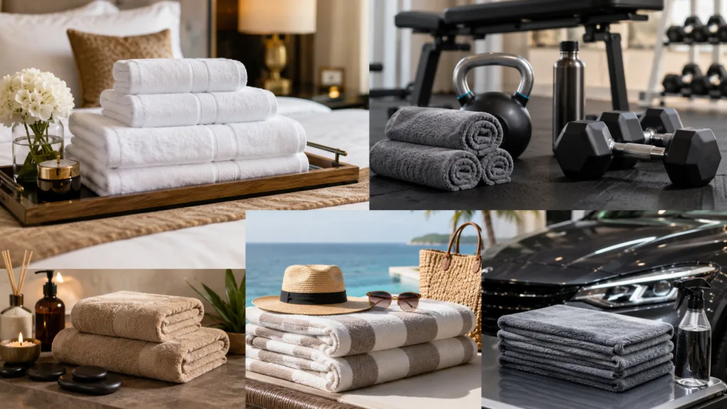 Commercial towel applications for hotels, gyms, spas, resorts, retailers and car care brands.