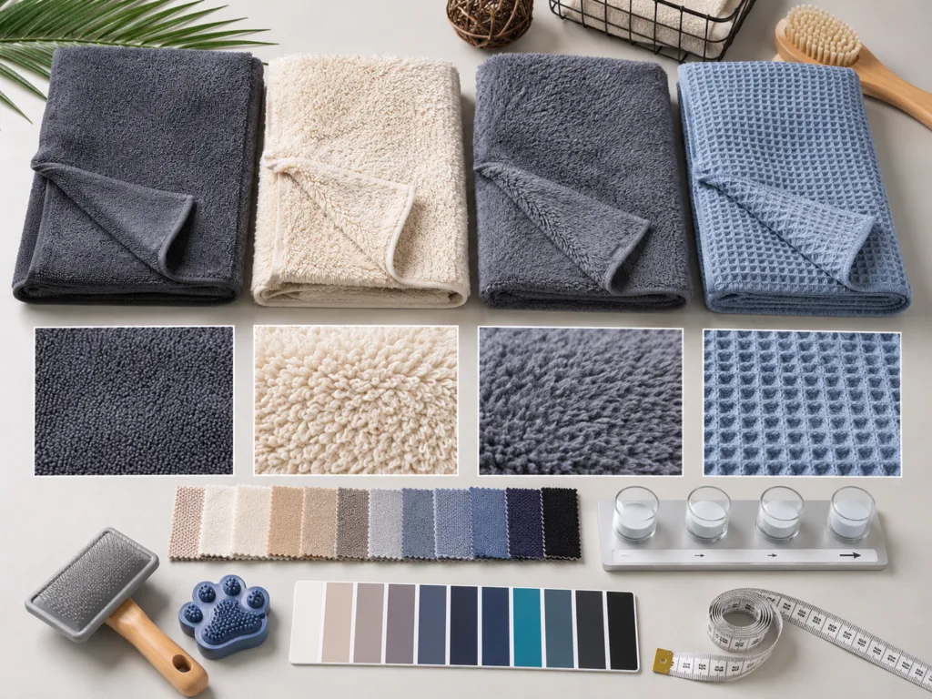 Pet towel quality control checking approved sample against bulk production for consistent custom orders