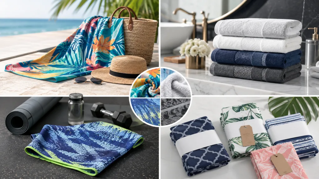 Custom printed towels for beach hotel gym retail and promotional use cases