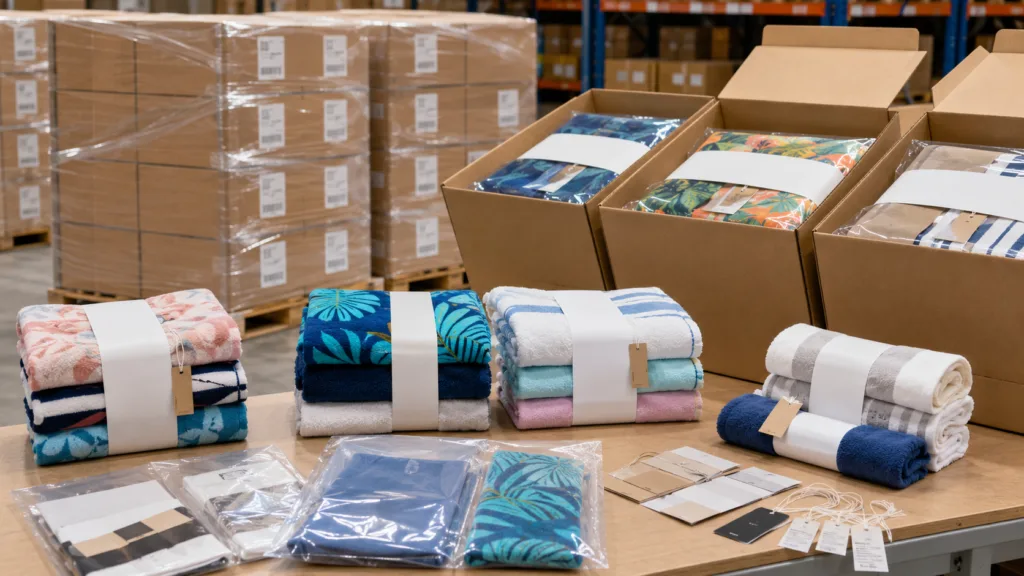 Custom printed towels private label bulk order packed for wholesale export