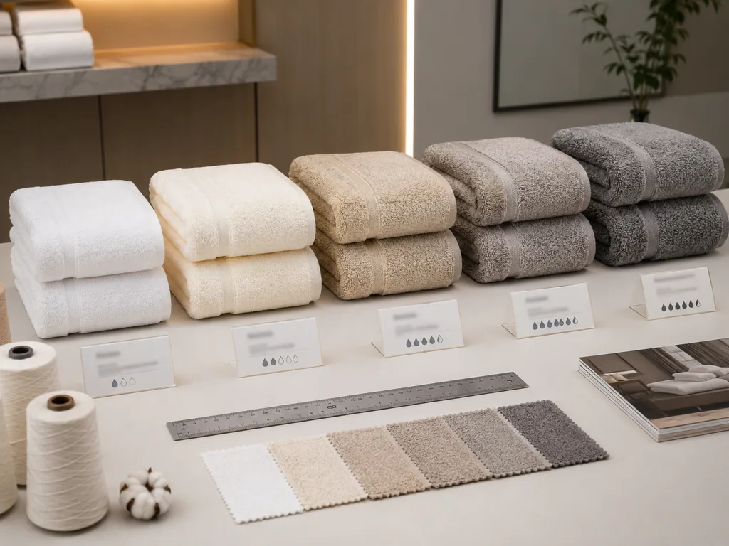 Hotel towel GSM comparison showing lightweight to luxury plush towels for different hospitality applications