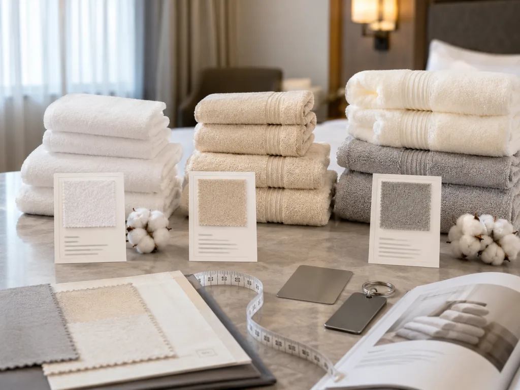 Hotel towel GSM guide showing budget, boutique and luxury hotel towel samples for professional hospitality buyers