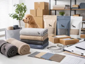 Custom pet towels and packaging samples from a reliable pet towel supplier in China for bulk private label orders