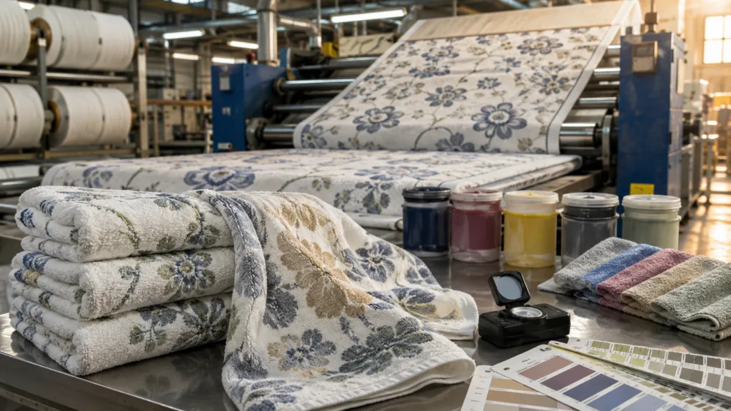 Reactive printing process for soft cotton towels with premium washable patterns