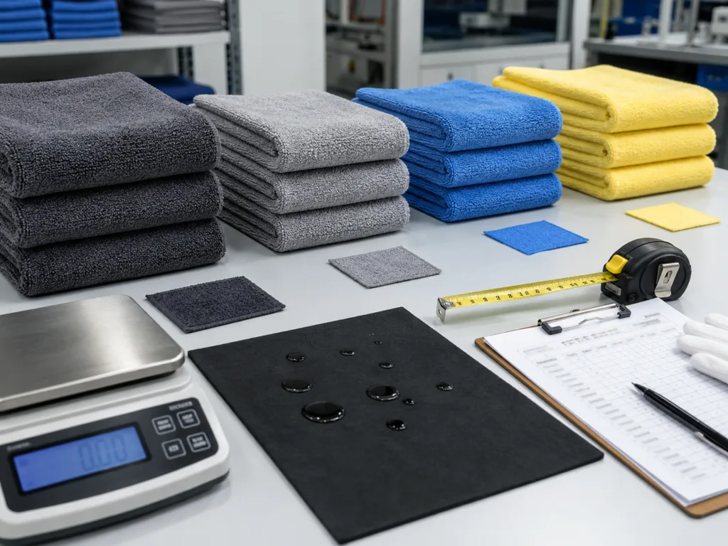 GSM and size inspection for twisted loop microfiber towels used in car care